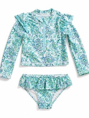 Tommy Bahama Girls' Long-Sleeve Floral Rashguard Set - Aqua, Green, Blue